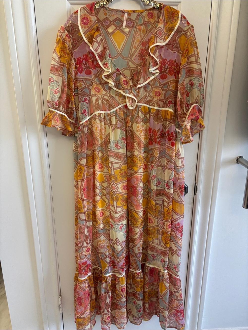 FREE PEOPLE Carmella Ruffle Maxi Dress Tea Combo
